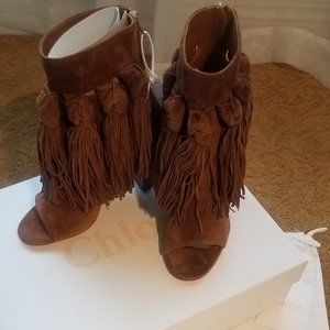 NWT Chloe Fringe Suede Booties Size 38M